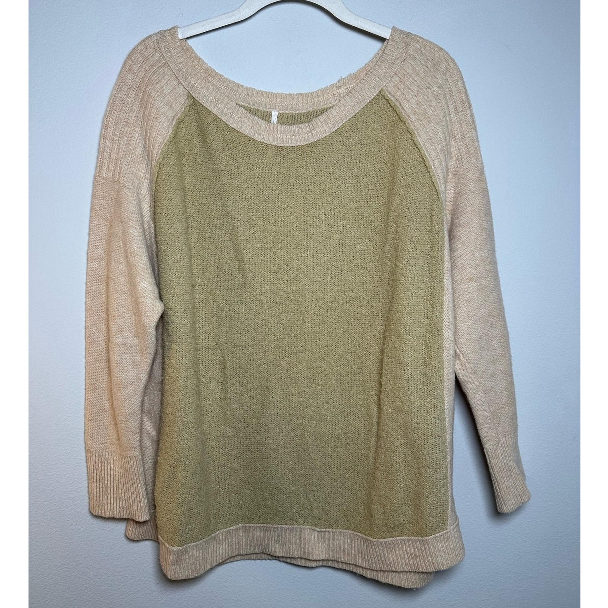Free People Tan Scoop-Neck Long Sleeve Pullover Sweater Size Small