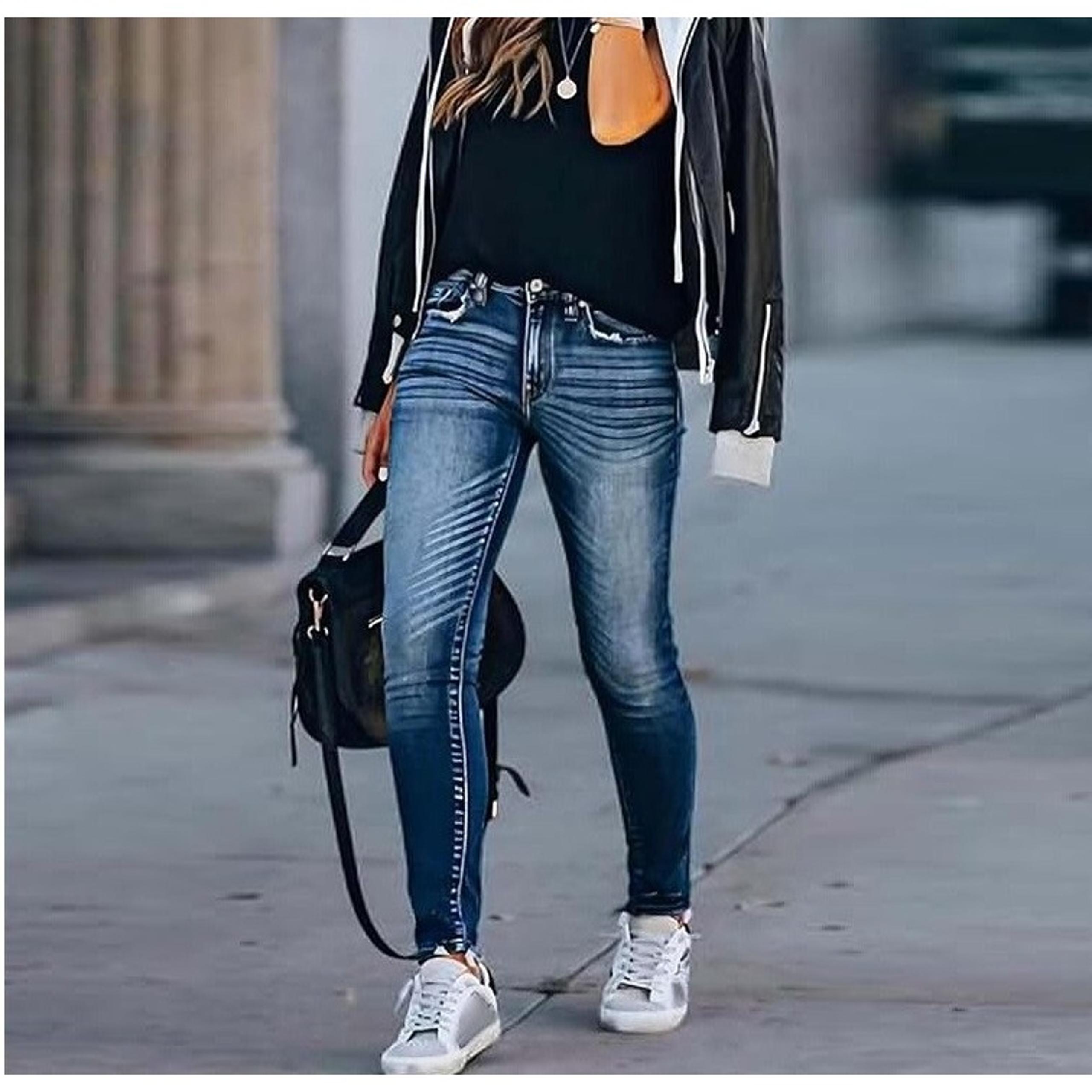 Flamingals Skinny Leg Jeans for Women Mid Waist Casual Wash Raw Hem Stretchy M