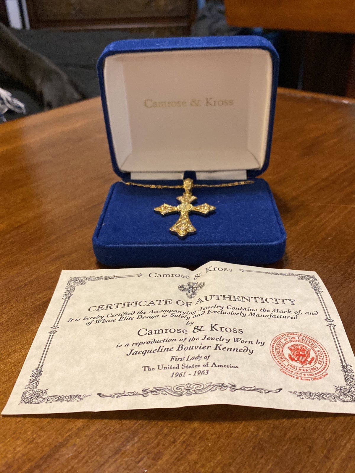 Camrose & Kross First Lady of US JBK Reproduction Necklace with Cross pendant