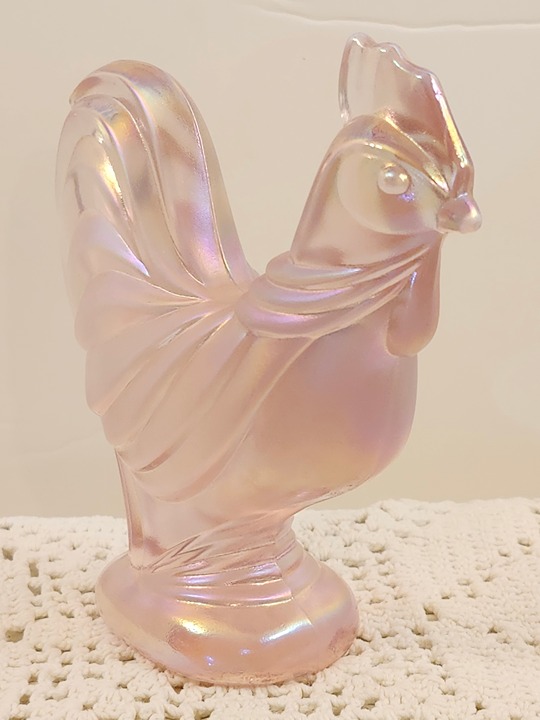 Vintage Fenton Pink Satin Iridescent Carnival Glass Rooster Figurine Art Glass