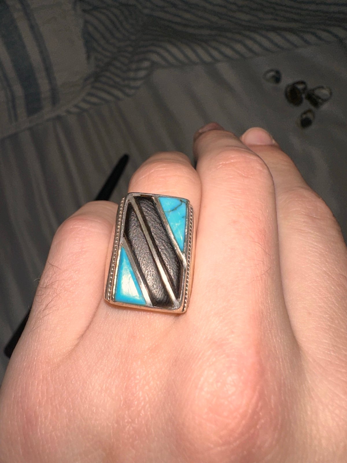 Navajo Sterling Silver, Turquoise, Onyx (?) Ring