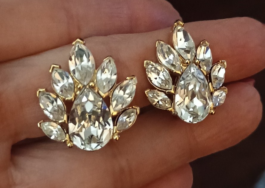 Trifari Classic Rhinestone Clip On Earrings