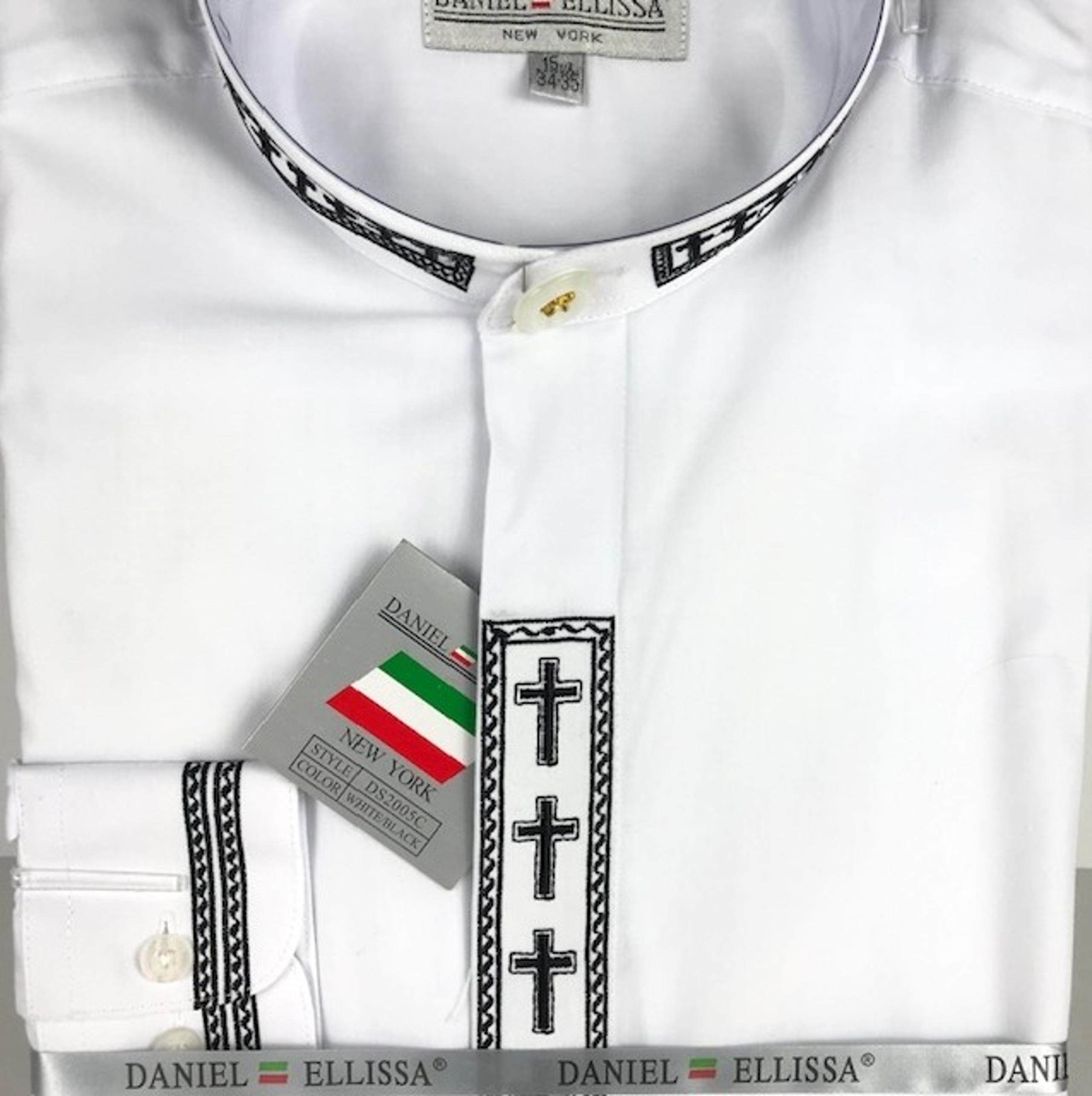 Daniel Ellissa Men's White Clergy Shirt Black Cross Embroidery Size 19.5 36/37