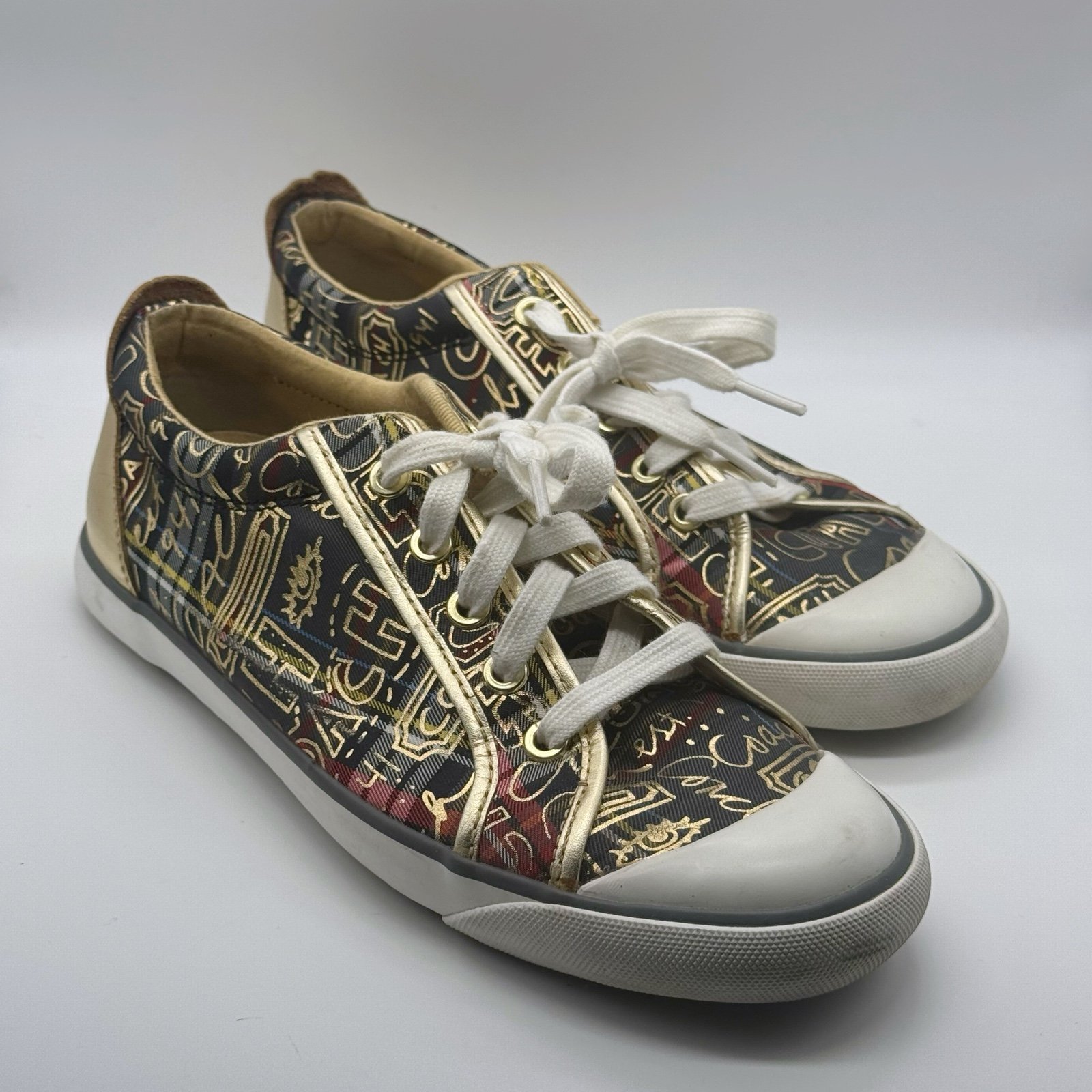 Coach Barrett Graffiti Tartan Plaid Sneakers Gold & Black