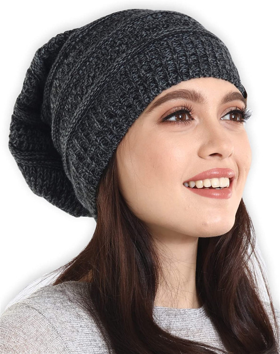 Slouchy Winter Beanie Knit Hats for Men & Women - Oversized Long Slouch Beanie