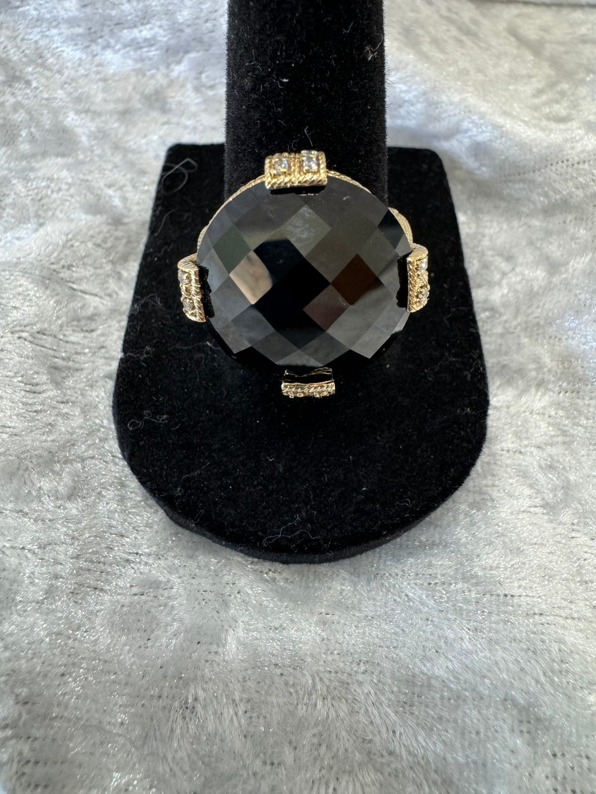 Judith Ripka 14K Gold-Clad 925 Sterling Black Onyx Doublet Diamonique Ring Sz 8.