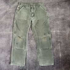 Men's Vintage Carhartt USA Moss Green Double Knee Front Canvas Pants Sz 34 X 32