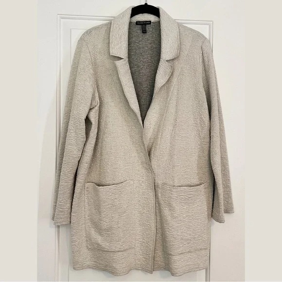 NWOT Eileen Fisher Textured Beige Button Jacket with Pockets