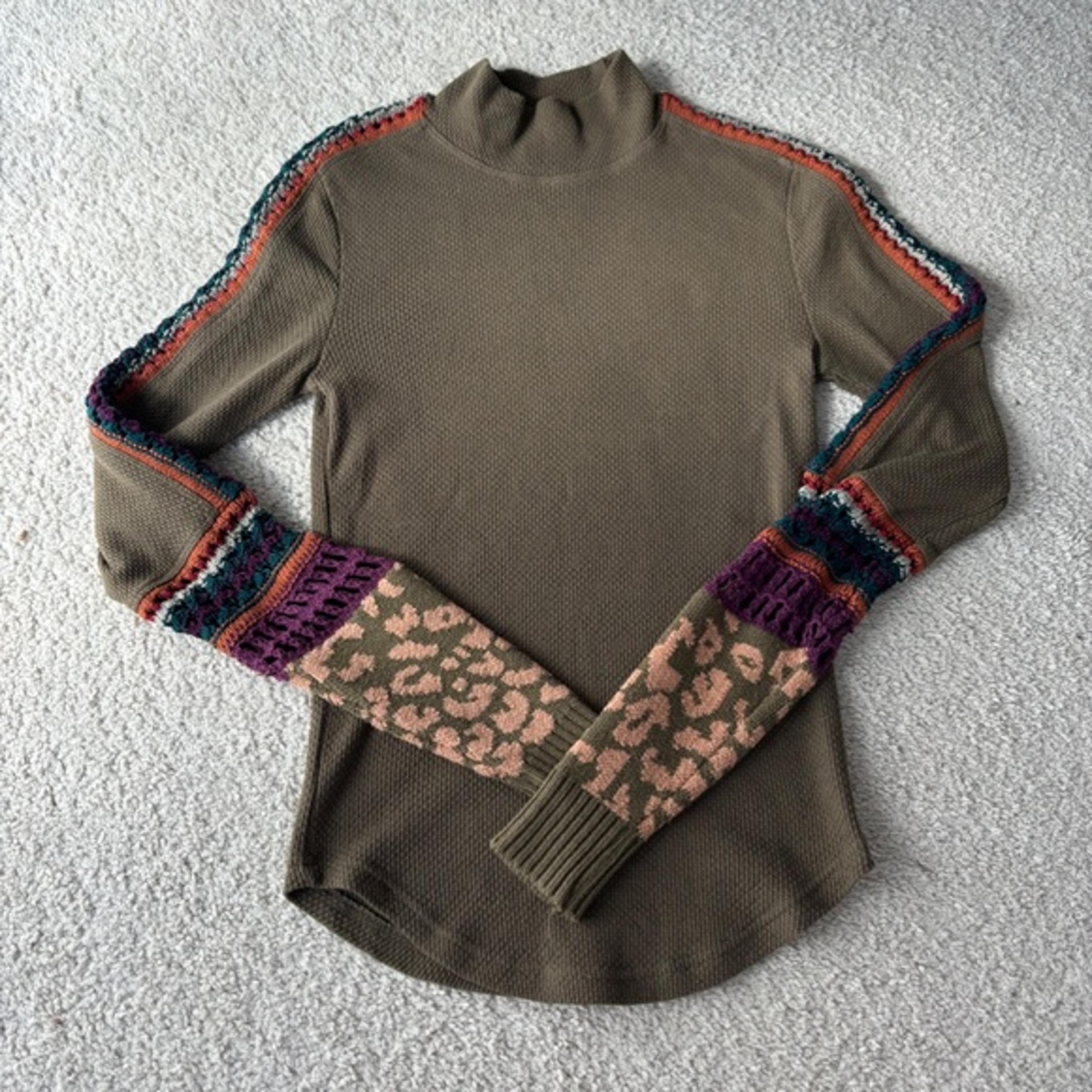 Free People Switch It Up Cuff Thermal Top waffle lace moto shirt purple green