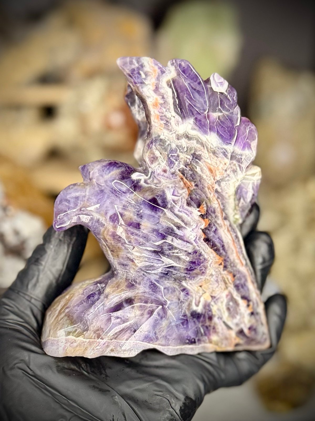Beautiful Banding Dream Amethyst Crystal Eagle Carving Stone