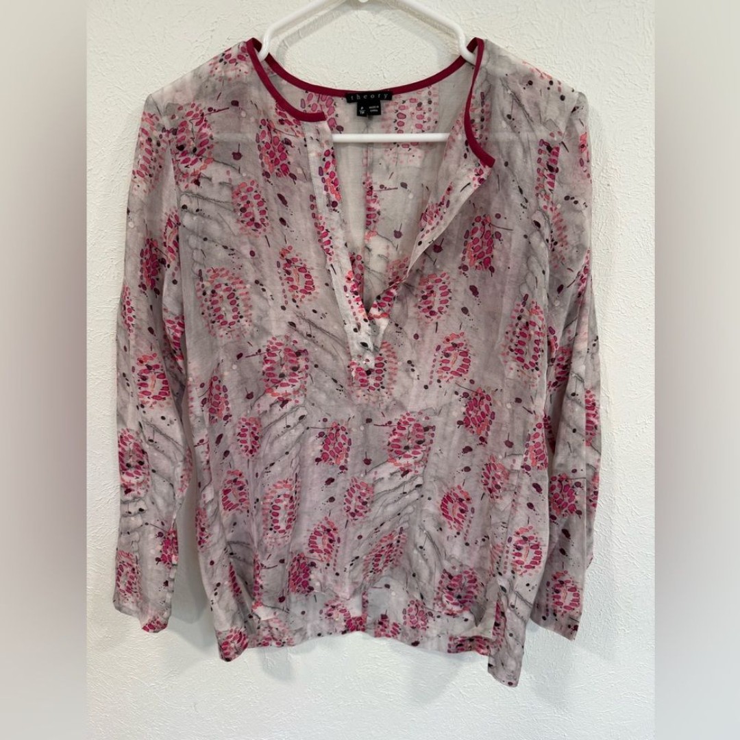 Theory Cotton and Silk Sheer Floral Tunic, Pink, size S/P