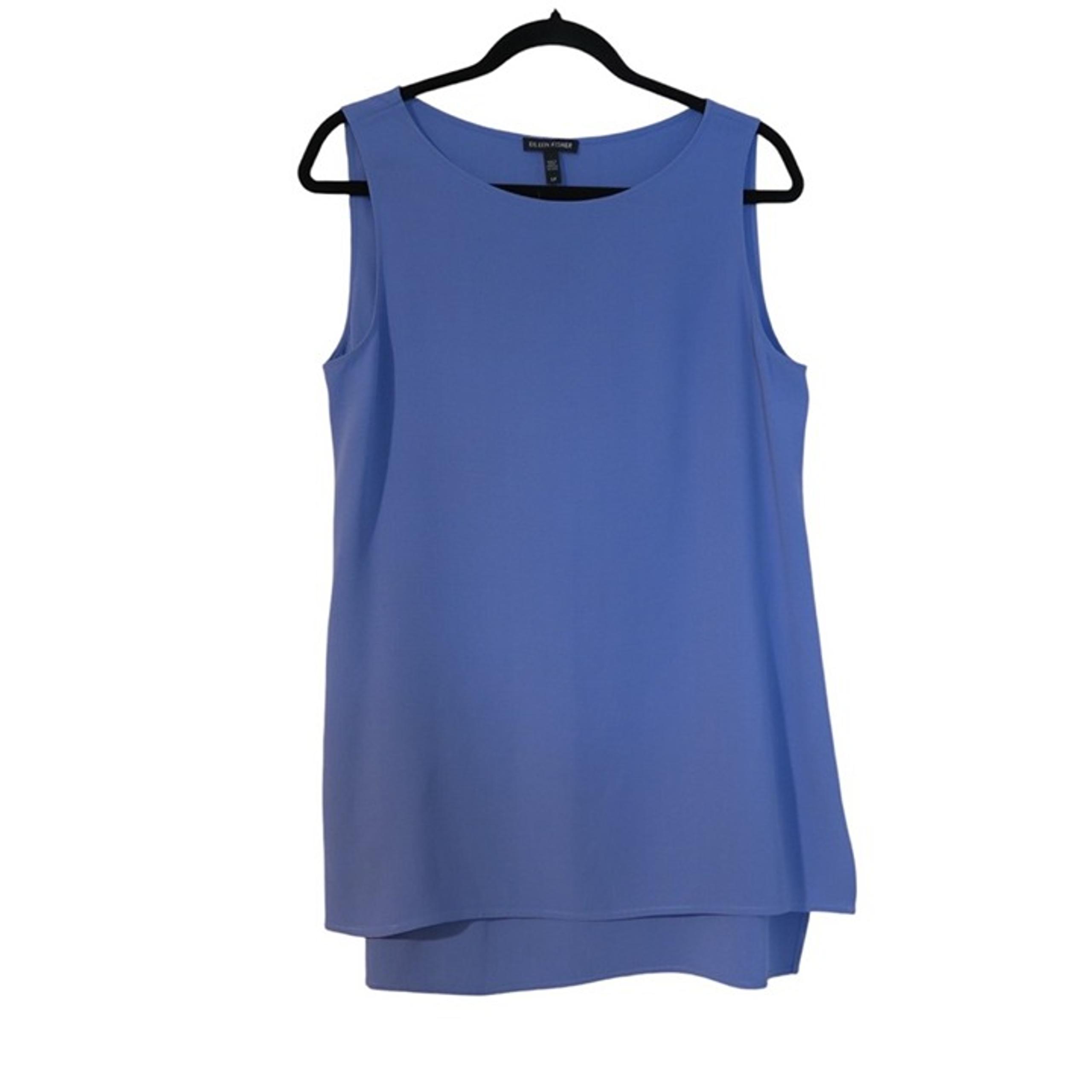 Eileen Fisher Silk Mini Dress High Low Pullover Career Office Lightweight Blue