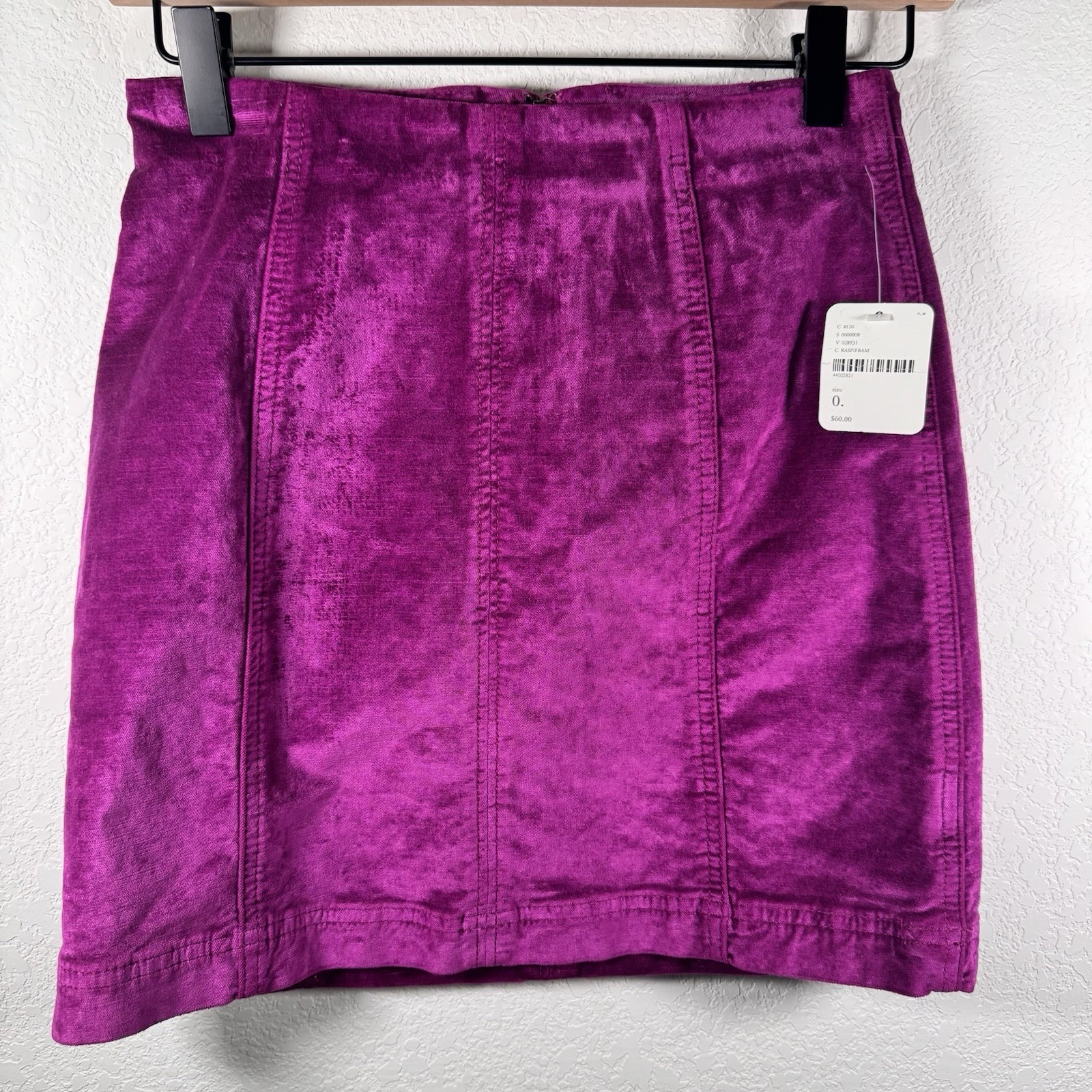 NWT!! Free People Velvet Mini Skirt Raspberry Pink 60 Zip Back | Size 0