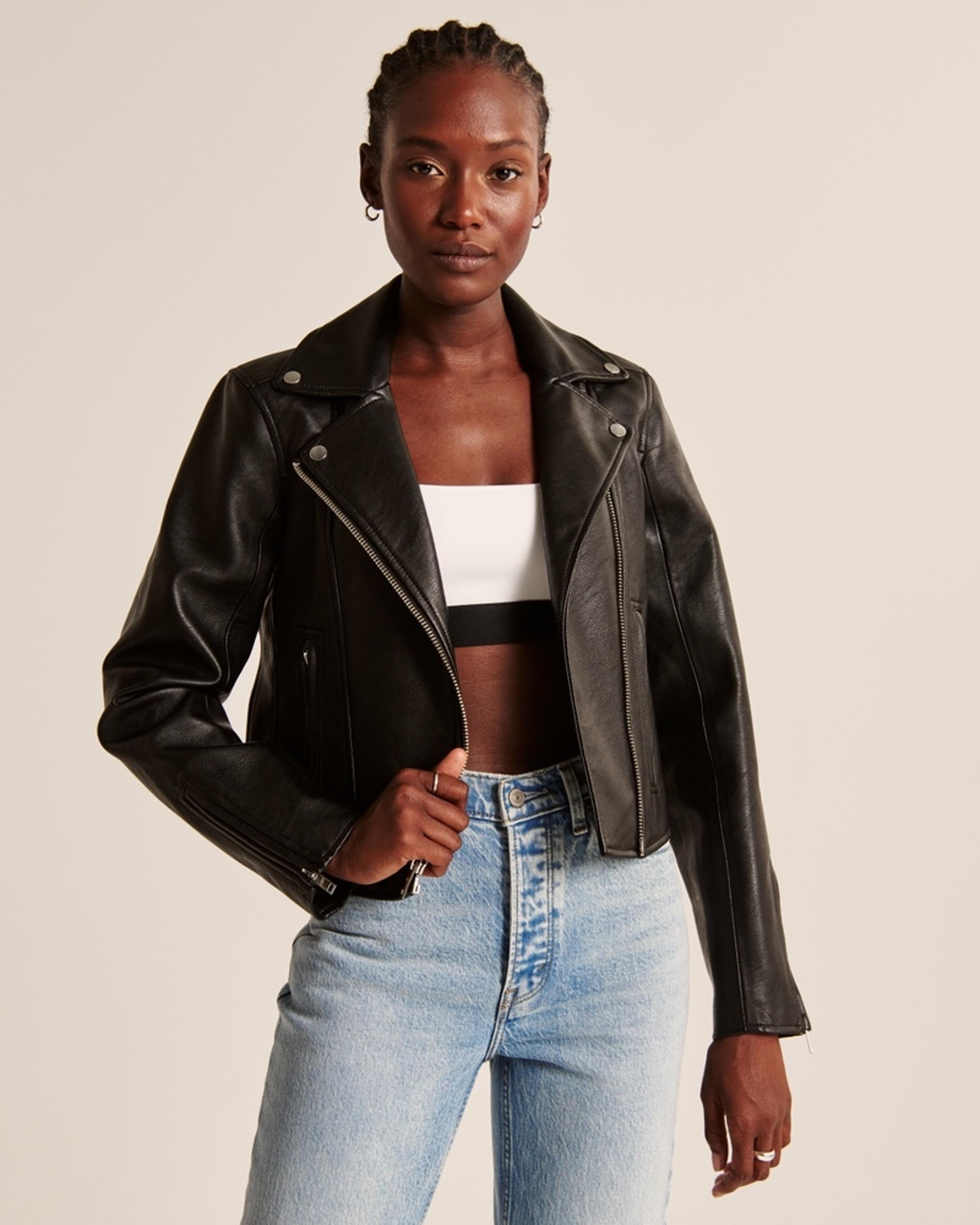 Women's Abercrombie And Fitch Black Vegan Leather Jacket Size XS