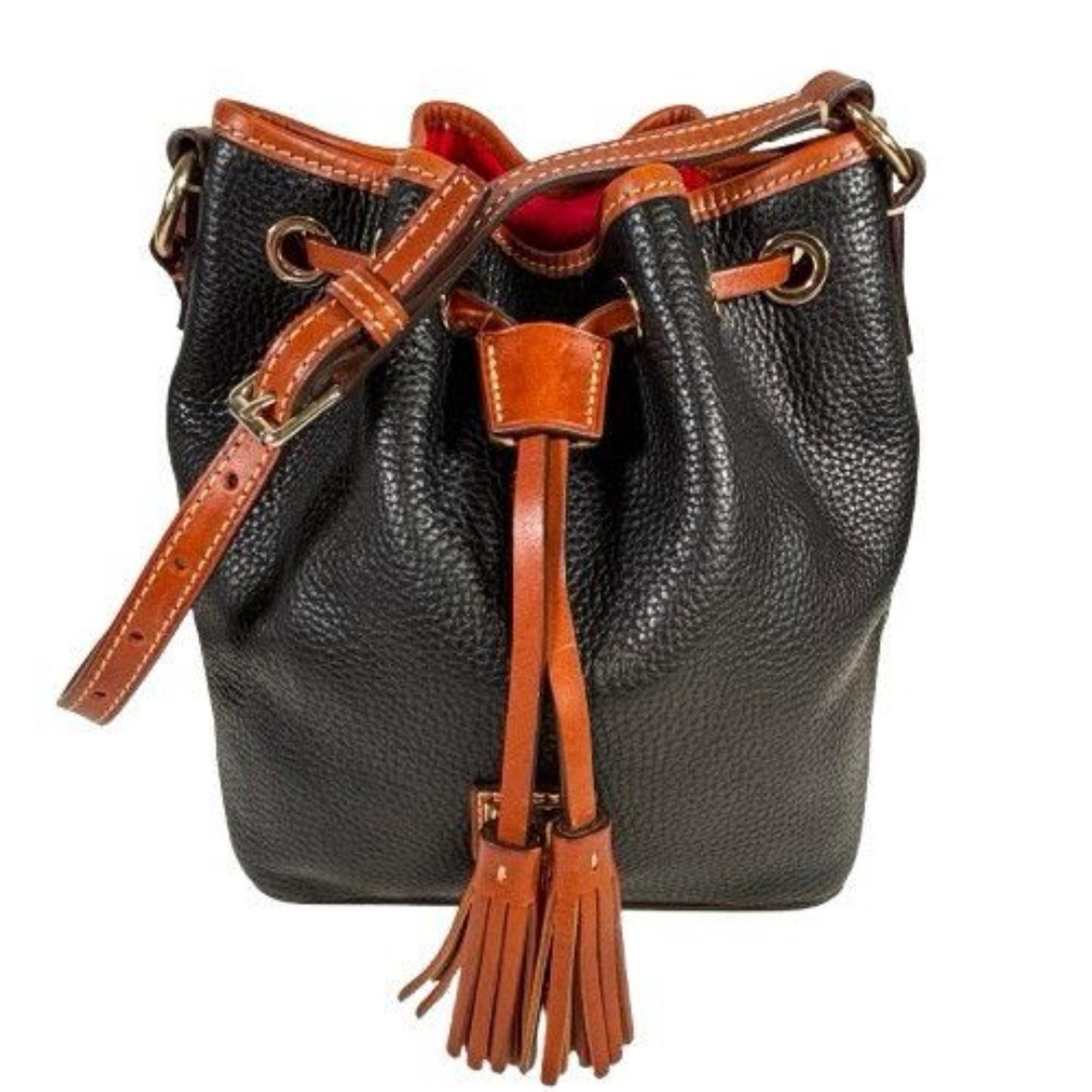Dooney & Bourke Drawstring Bucket Shoulder Bag Pebbled Leather Hobo Tote Purse