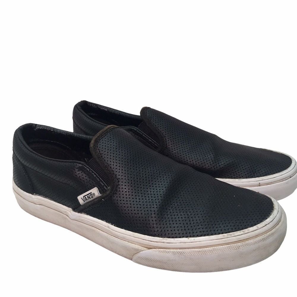 Vans Classic Perf Black Leather Upper Slipon Skateboard Shoe Loafer Sz W7.5 M 6