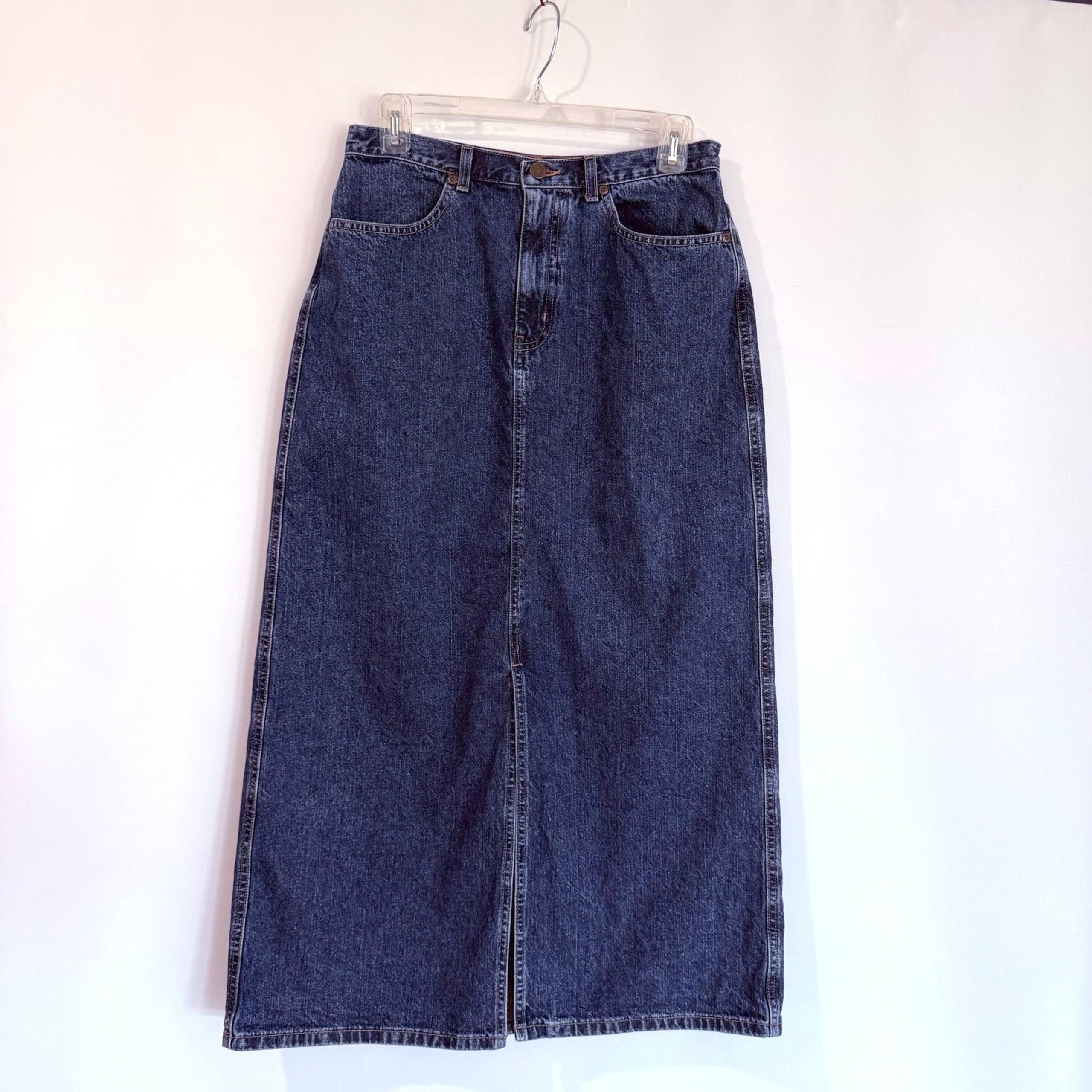 Eddie Bauer Vintage Denim Maxi Skirt Size 10 Long Blue Front Slit