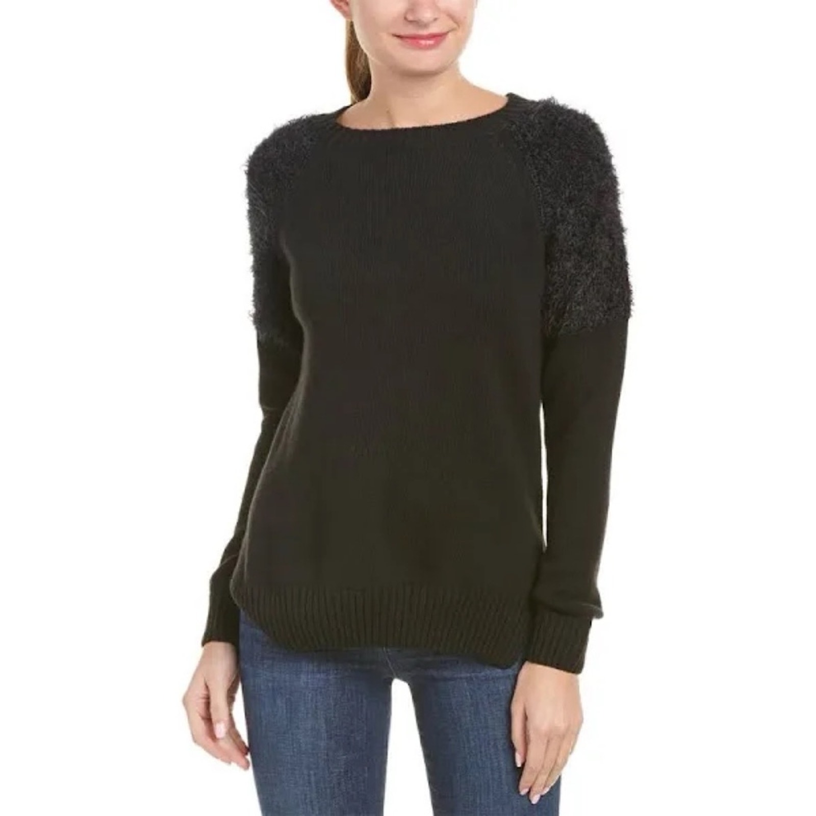 Anine Bing Fluffy Shoulder Sweater in Black Medium