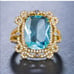 New 18k gold plated blue aquamarine luxury ring