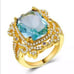 New 18k gold plated blue aquamarine luxury ring