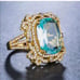 New 18k gold plated blue aquamarine luxury ring
