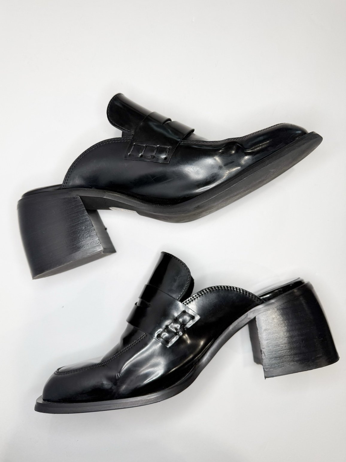 JEFFREY CAPMBELL Black Leather Slip On Mules 7.5