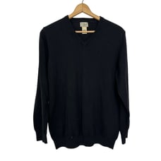 L.L.Bean Cotton Cashmere V-Neck Sweater Soft Knit Classic Black Mens Large Tall