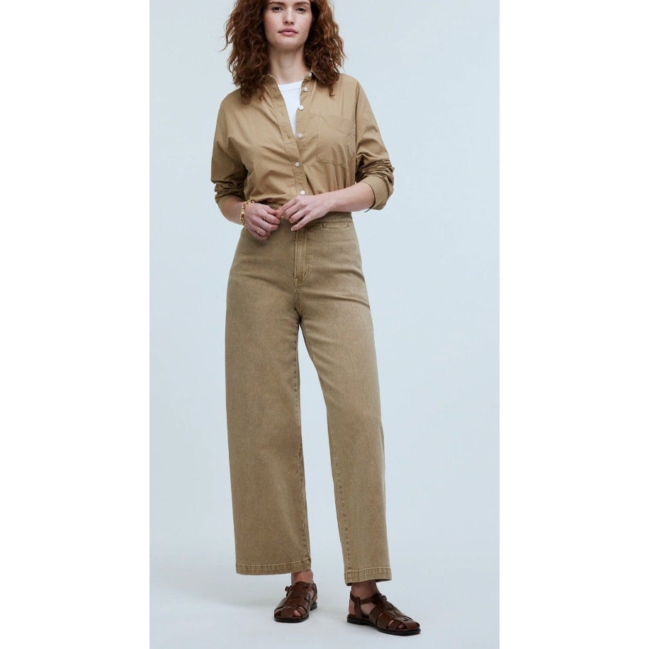 Madewell The Curvy Emmett Wide Leg Crop Pants Welt Pocket Edition Drill Khaki 25