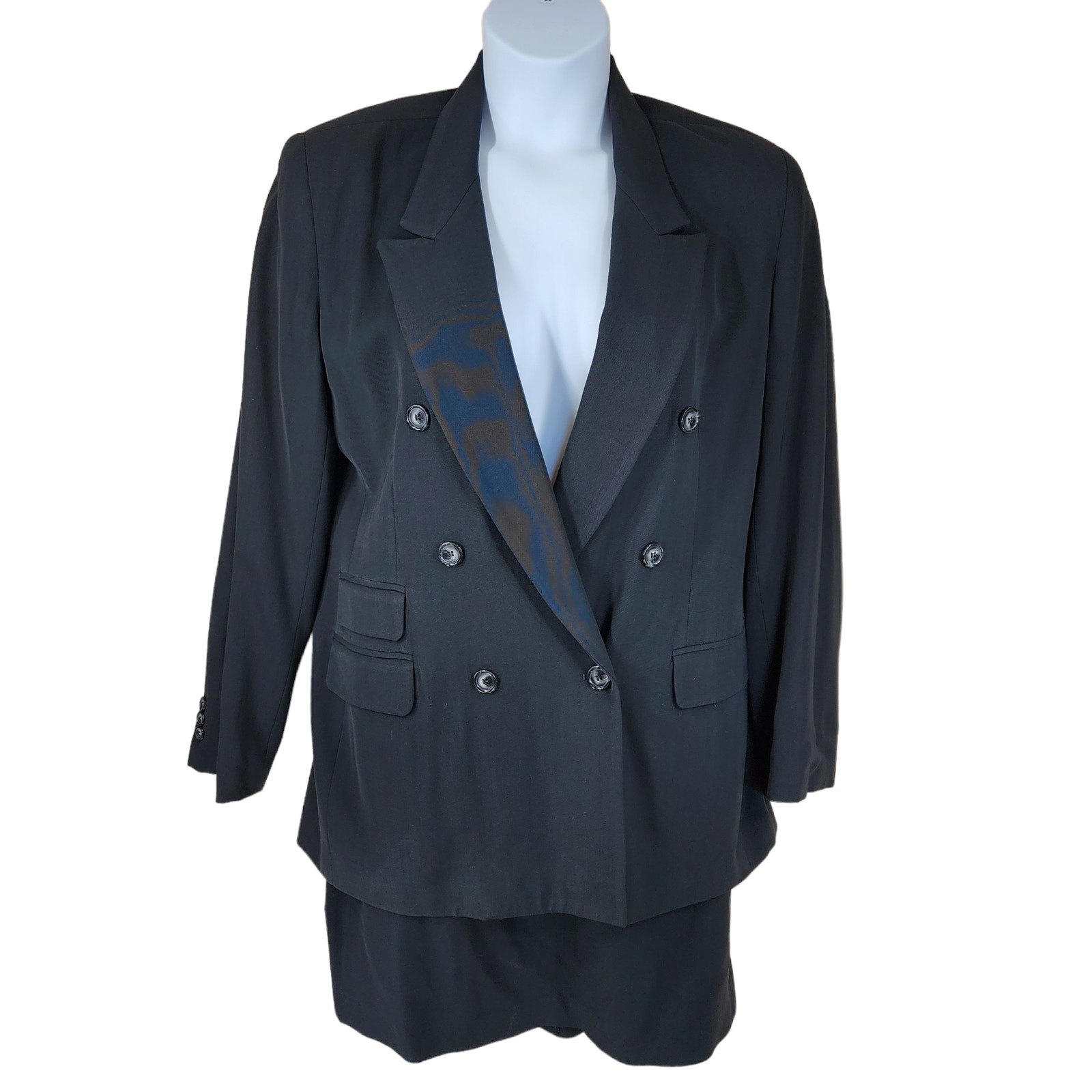 Gianni Sport 2 pc Suit 12/14 Women Jacket Skirt Black Double Breast USA Vtg