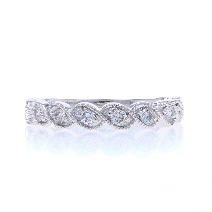 White Gold Diamond Twist Band 14k Rnd Brill .28ctw Milgrain Wedding Ring LX2606