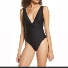 Chelsea28 Belted Textured One-piece Swim suit Size L NWT