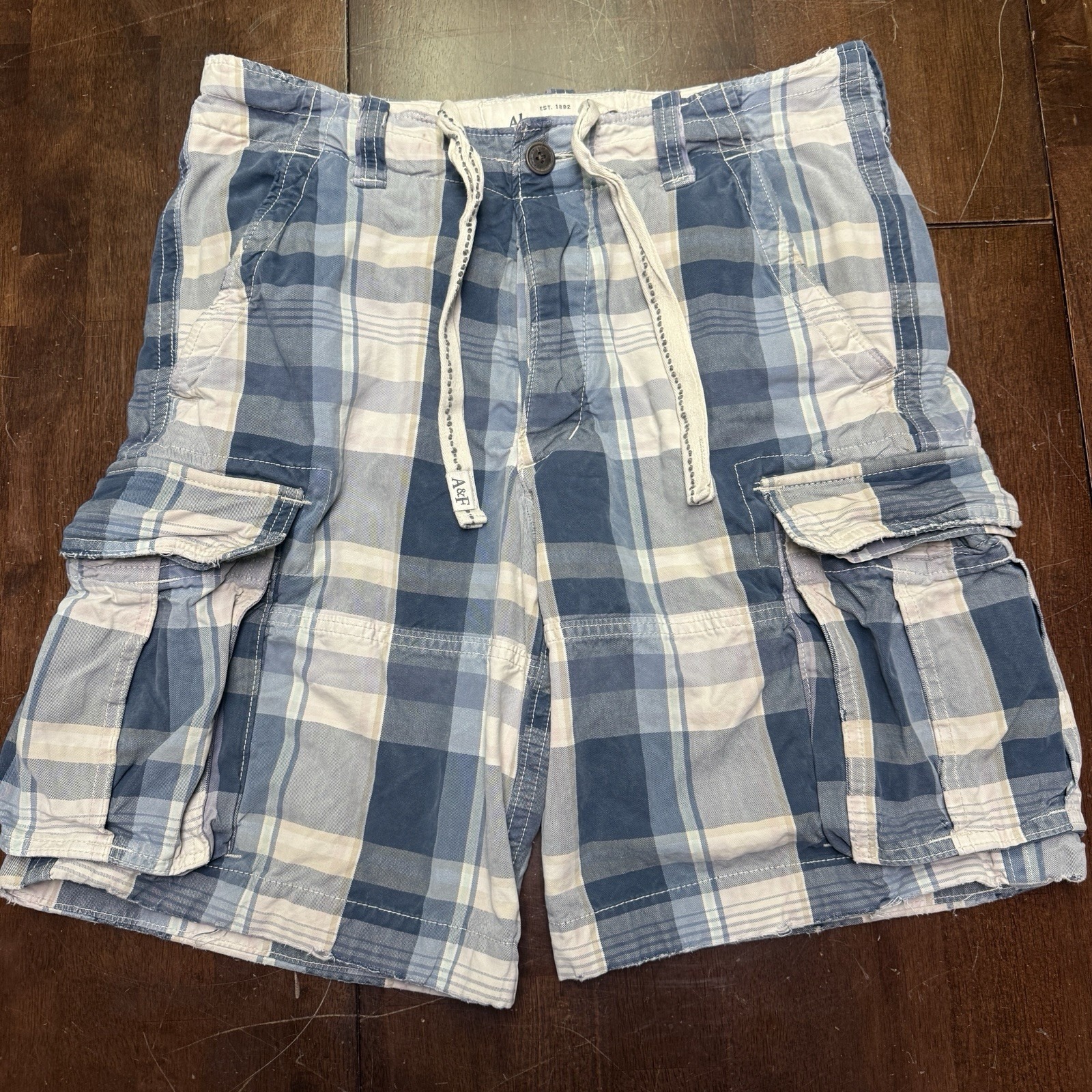 Vtg Abercrombie Fitch Cargo Shorts Mens 32 (fits 34) Plaid Heavyweight Pockets
