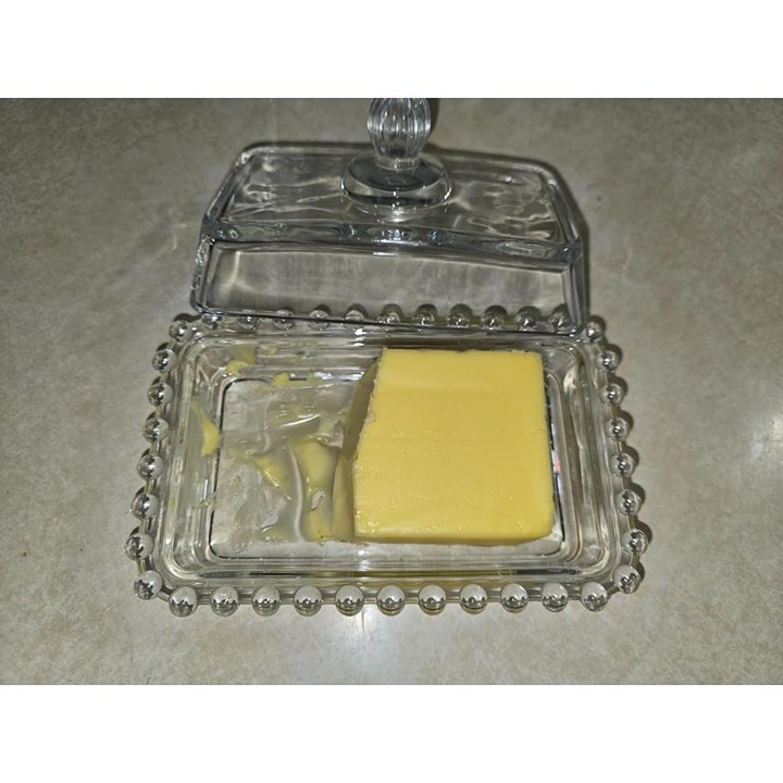 6.5'' Clear Glass Butter Dish with Handled Lid