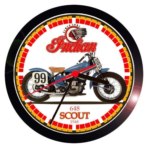 1948 INDIAN SCOUT 648 MOTORCYCLE WALL CLOCK