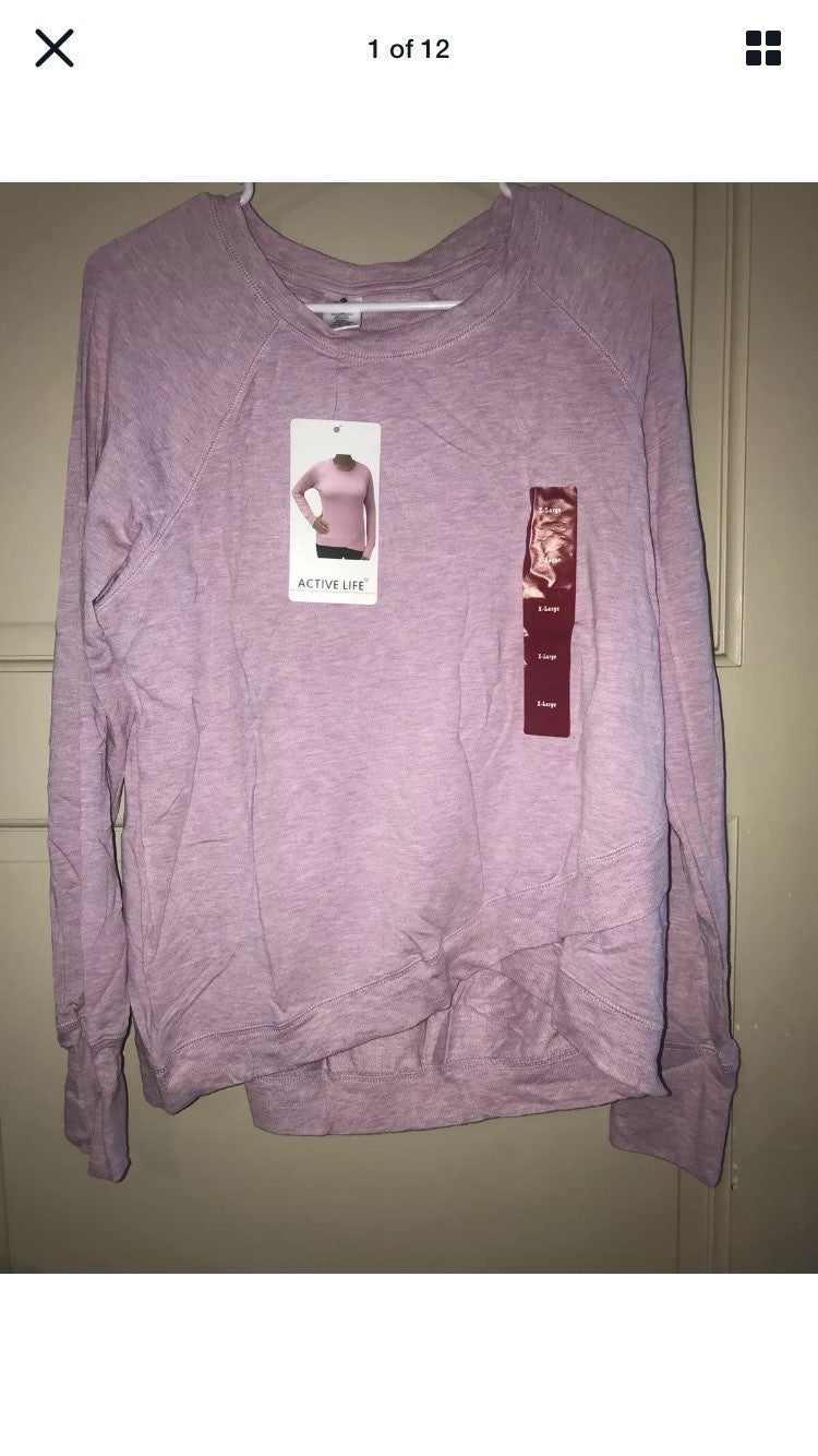 Purple Solid Sweatshirt XL 74 Tunic Extra Large Long Sleeves New