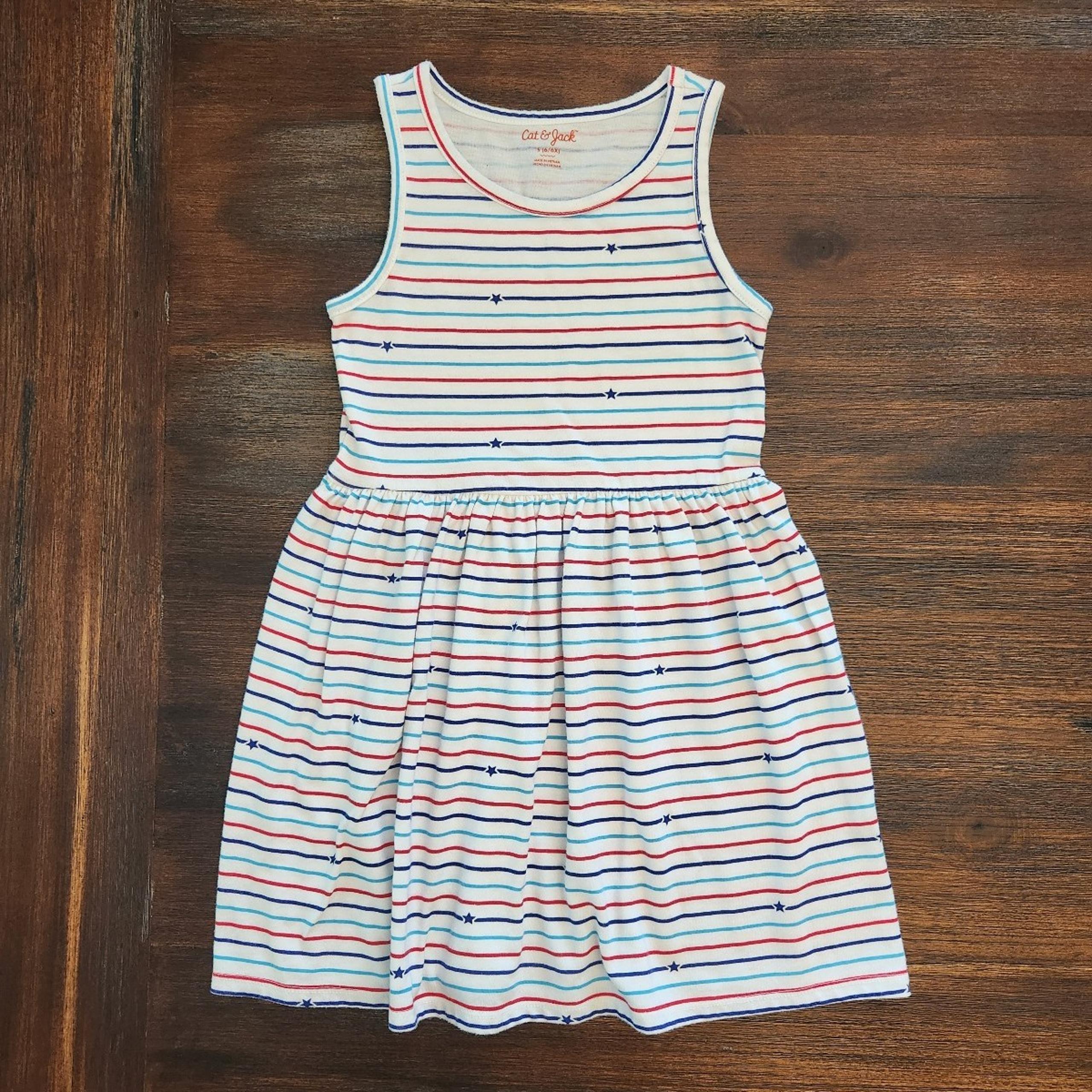 Cat & Jack size 6 red, white & blue striped with stars sleeveless dress
