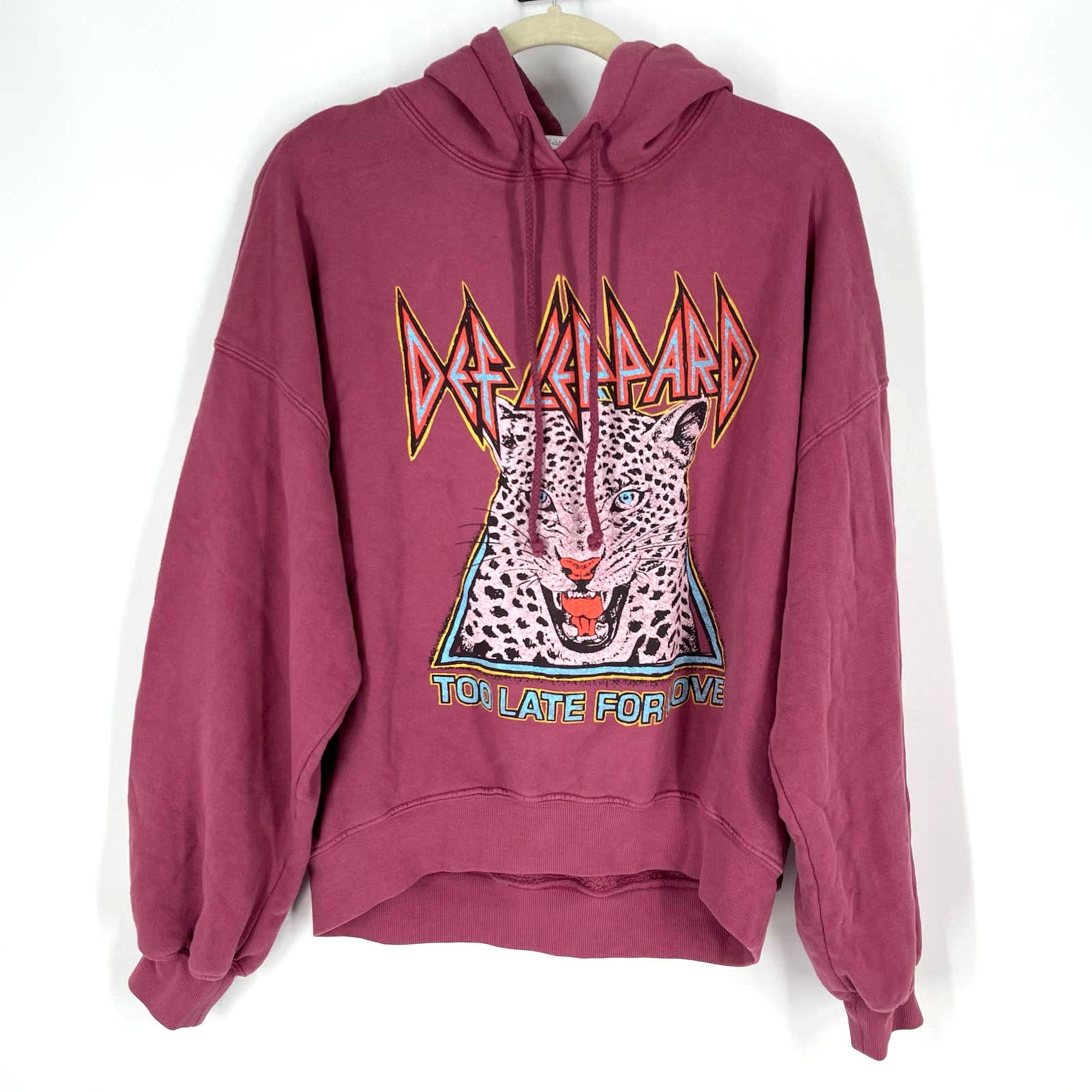 Daydreamer Def Leppard Too Late For Love Oversized Hoodie Sweatershirt Pink XS