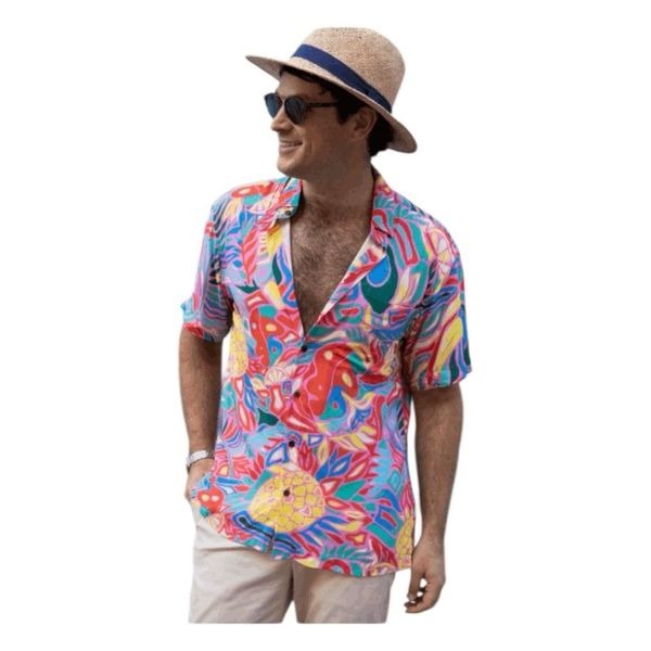 Kenny Flowers The Coco Loco Floral Tropical Button Down Shirt Bright Color Short