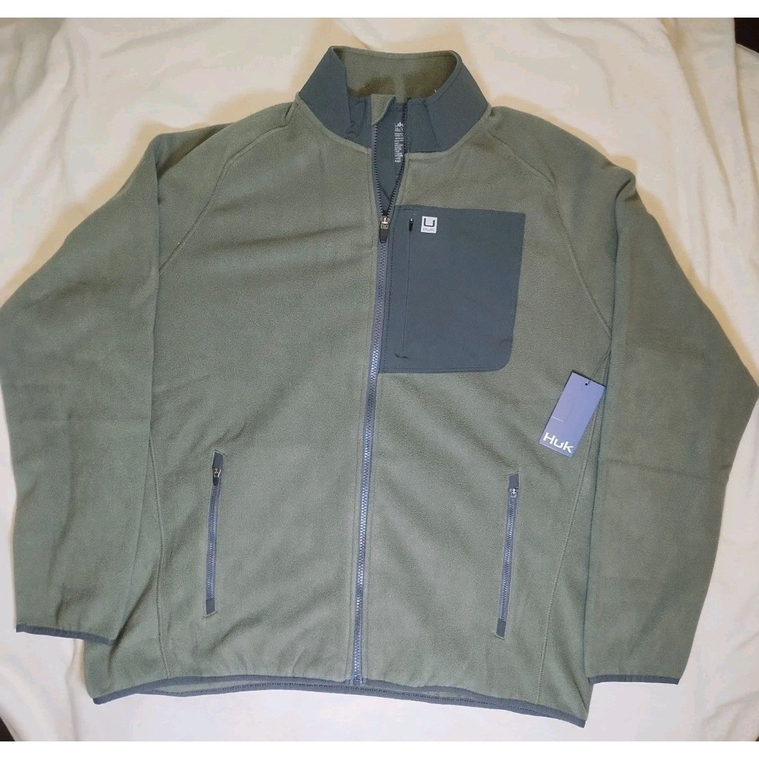 Men’s HUK Coast Line Fleece Full Zip Jacket Size XL Olive Green NWT