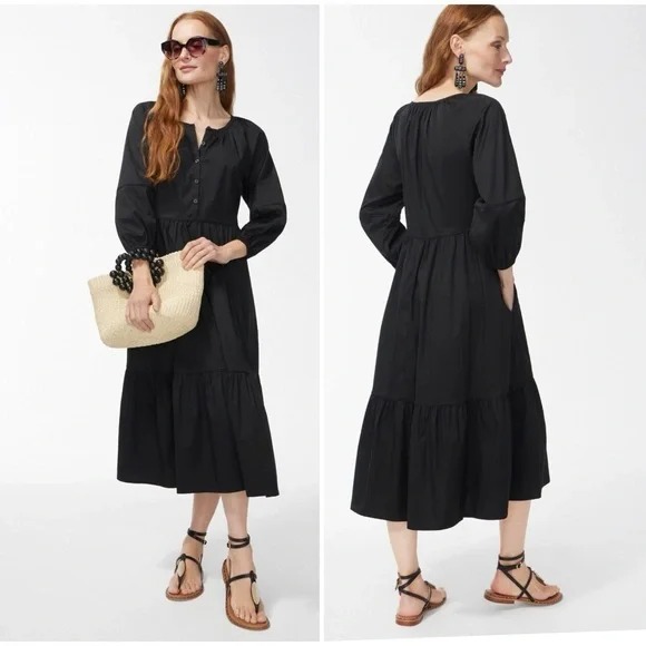 NWOT CHICO'S Poplin Balloon Sleeve Midi Dress BLACK 16