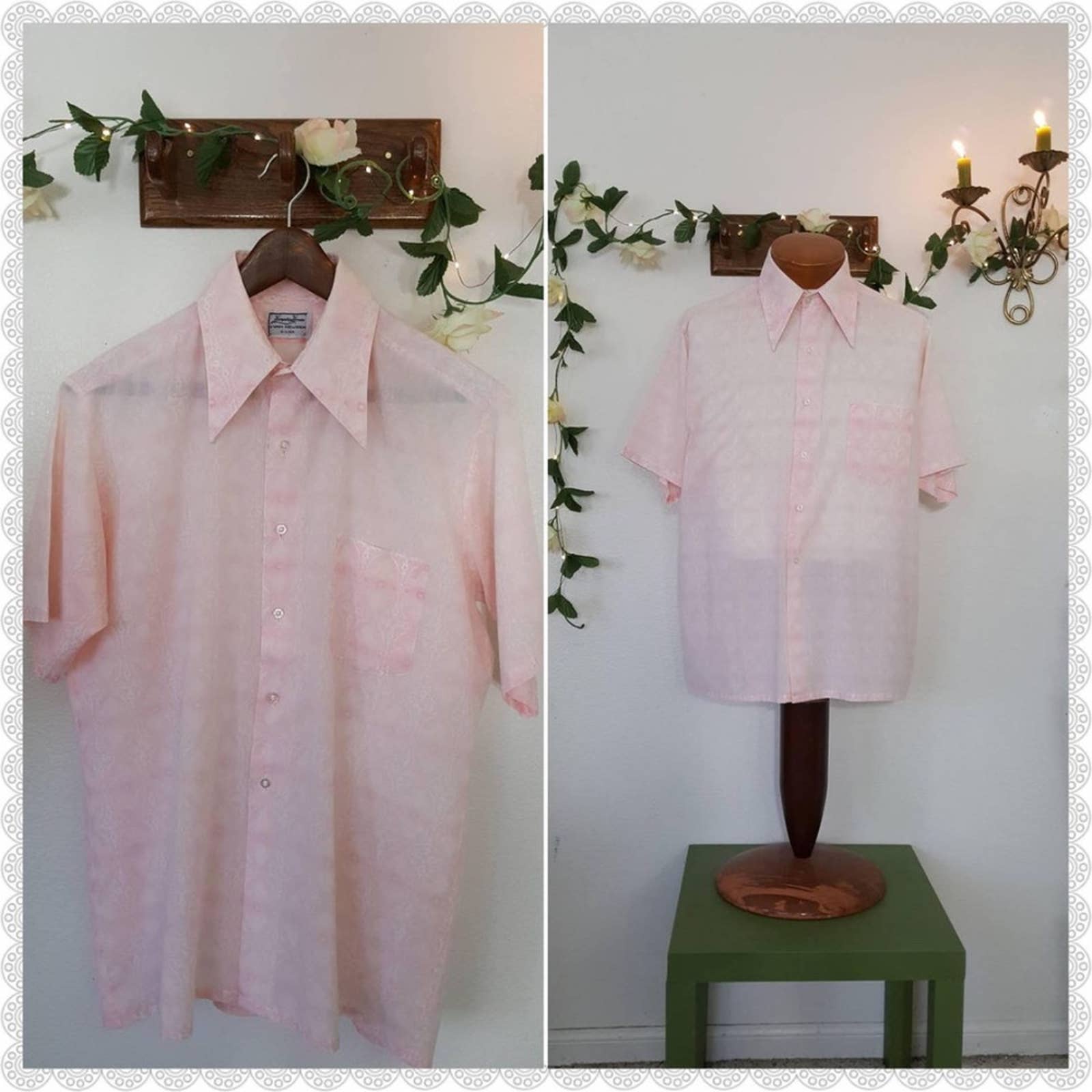 Vintage Hampshire Horse Van Heusen Pink Geometric Button up Skater Top Shirt
