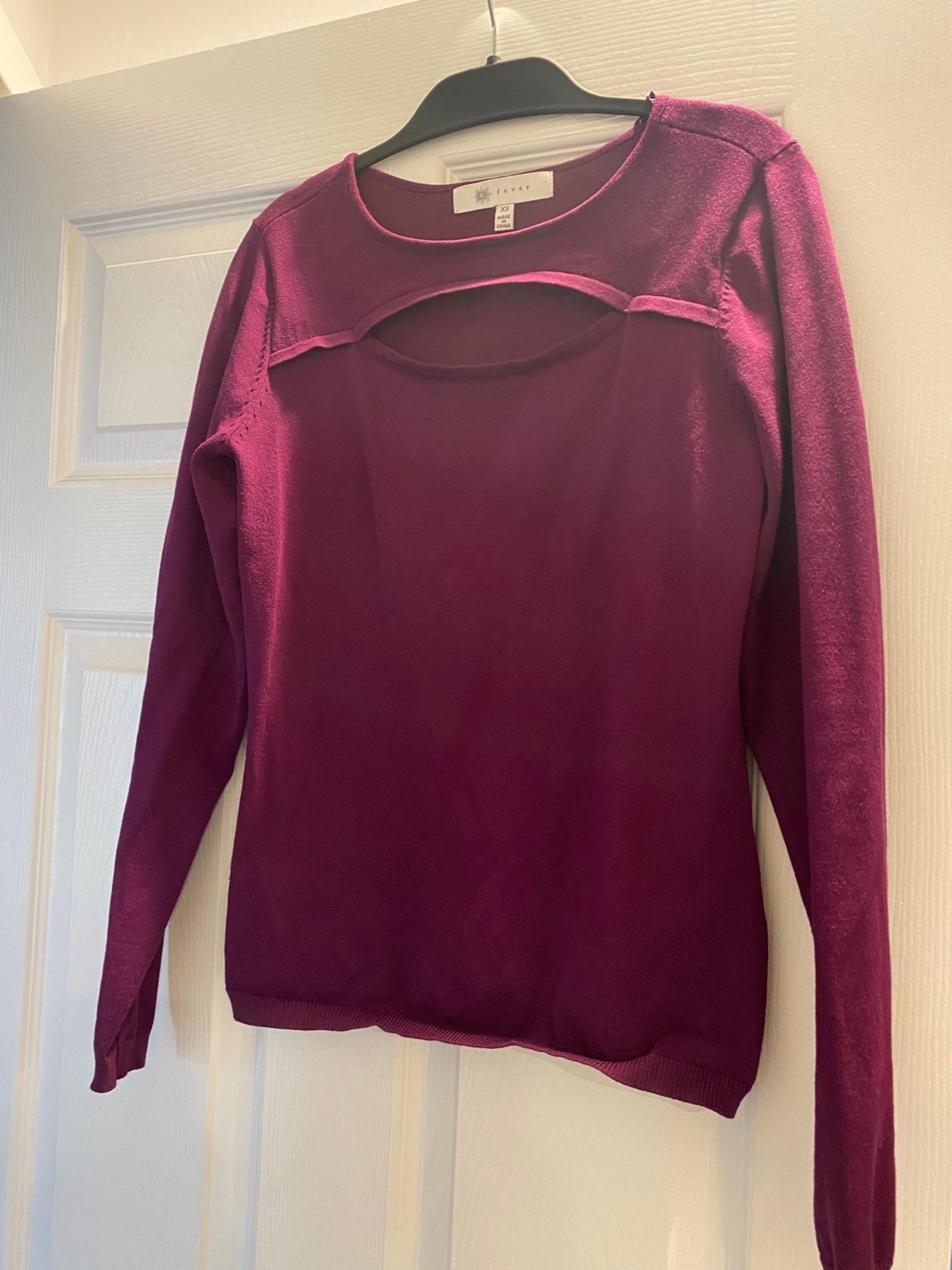 Fever Macys Fall Sexy Tops for Women Casual vneck Crewneck fitted sweater purple