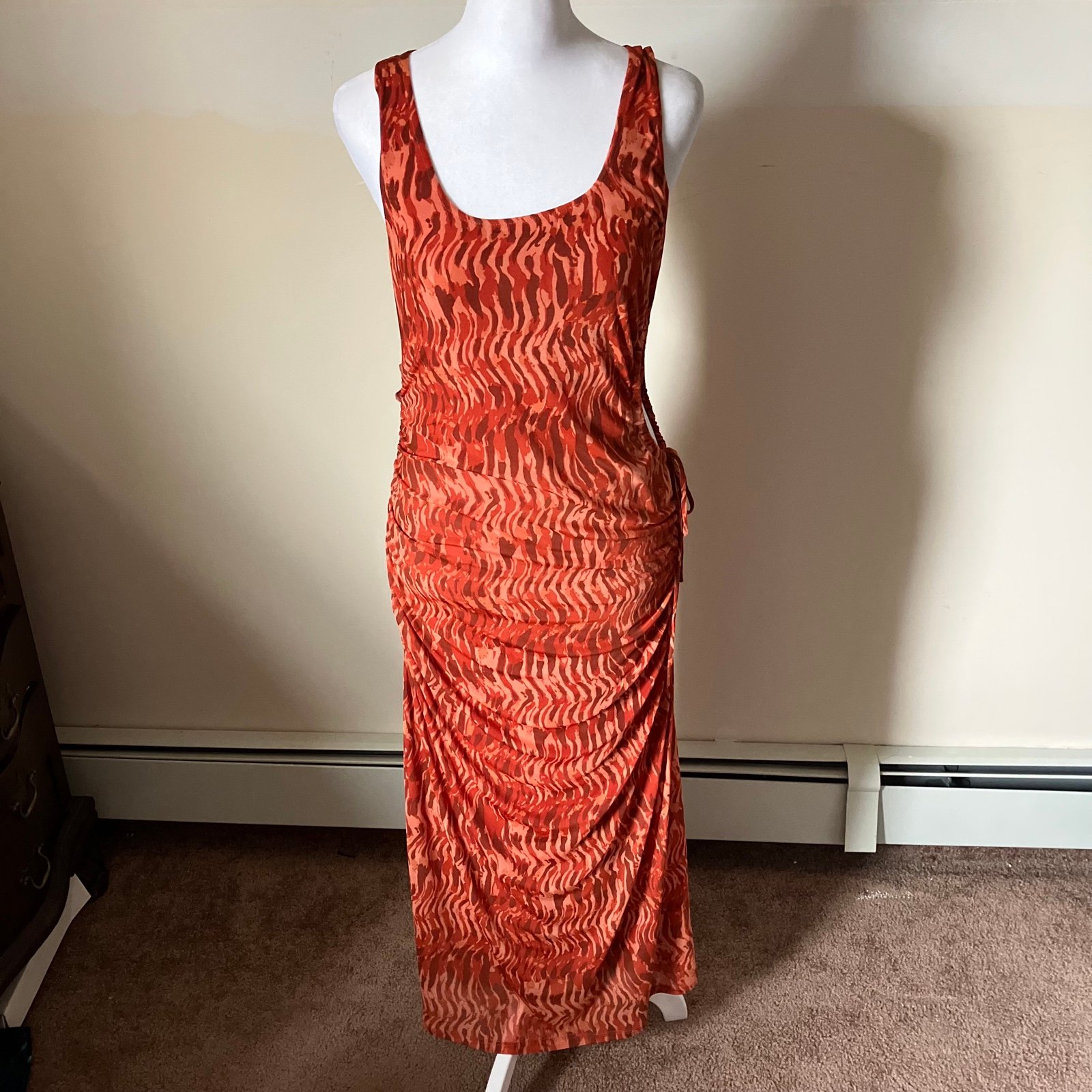 House of Harlow 1960 Red / Orange Printed Midi Bodycon Cutout Dress size Small