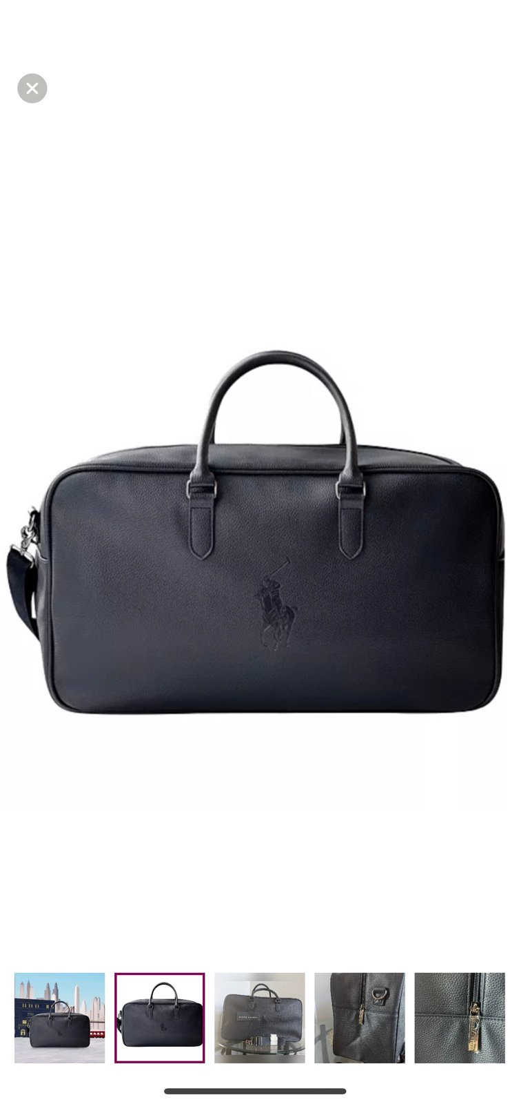 RALPH LAUREN Polo Dark Navy Blue Duffle Faux Leather Weekend Shoulder Bag NEW