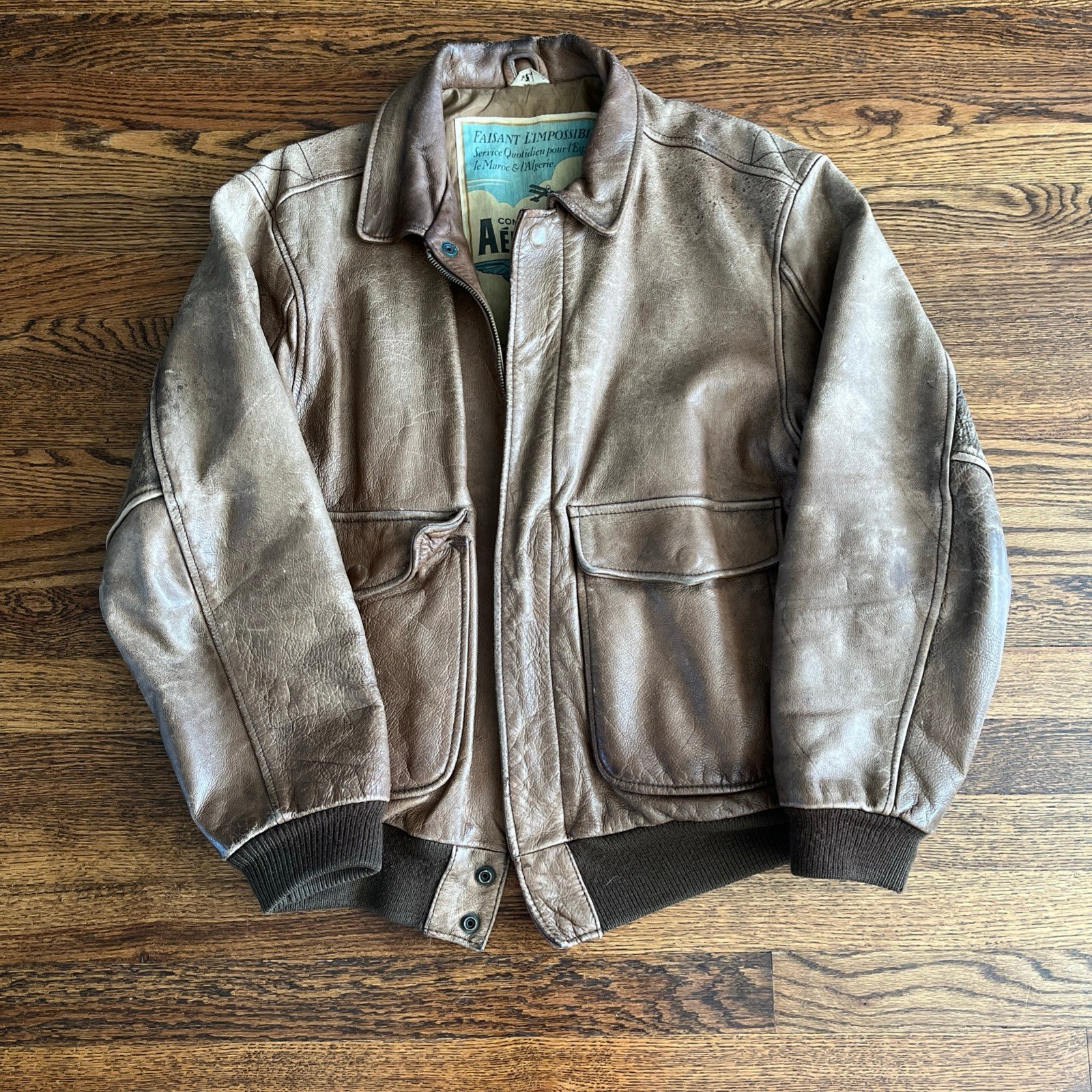 Vintage Aeropostale Leather Jacket Mens Compagnie General 38 Flight Bomber