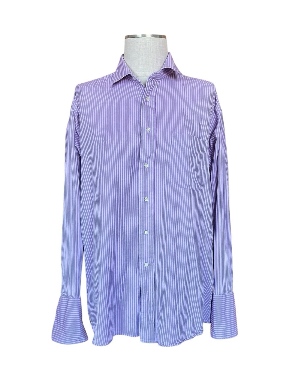 Burberry London 16 33 Stripe Purple Button Shirt 100% Cotton Vintage 2000s