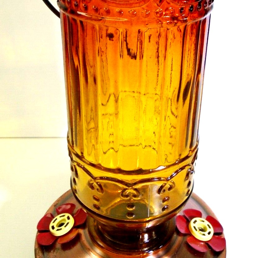 Perky-Pet Antique Amber Glass Bottle Hummingbird Feeder 25oz Nectar Garden BN