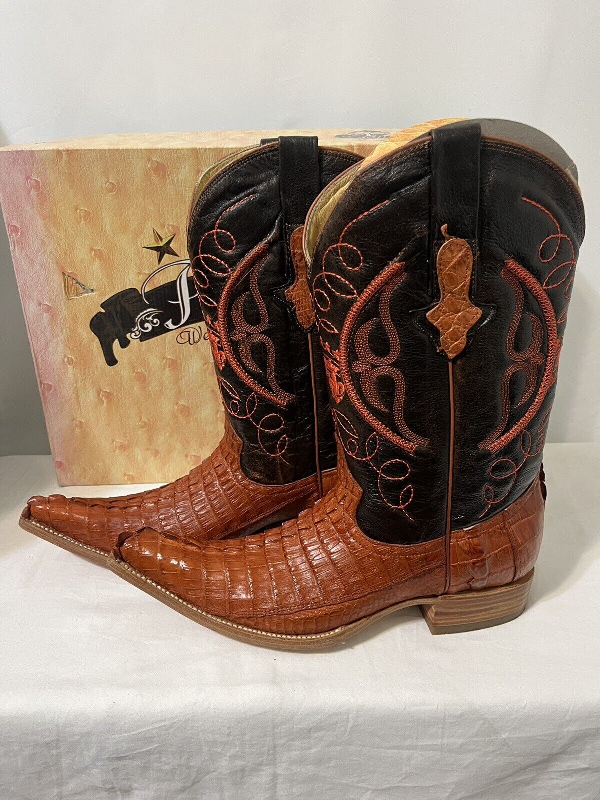 RODEO Premier Made in Mexico Cognac Alligator Boots Sz 9 Men's Cowboy Western