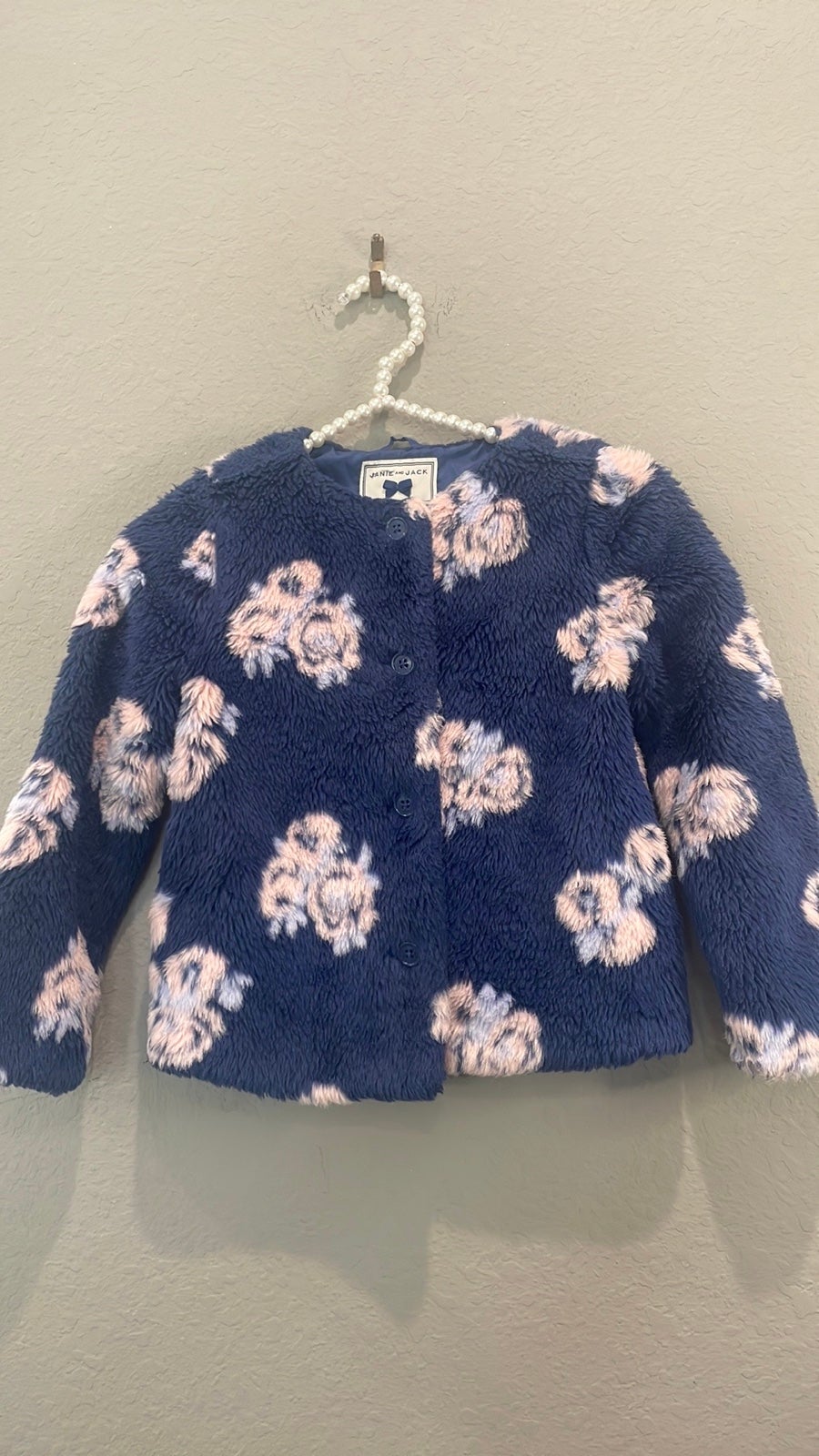 Janie and Jack faux fur floral button down jacket