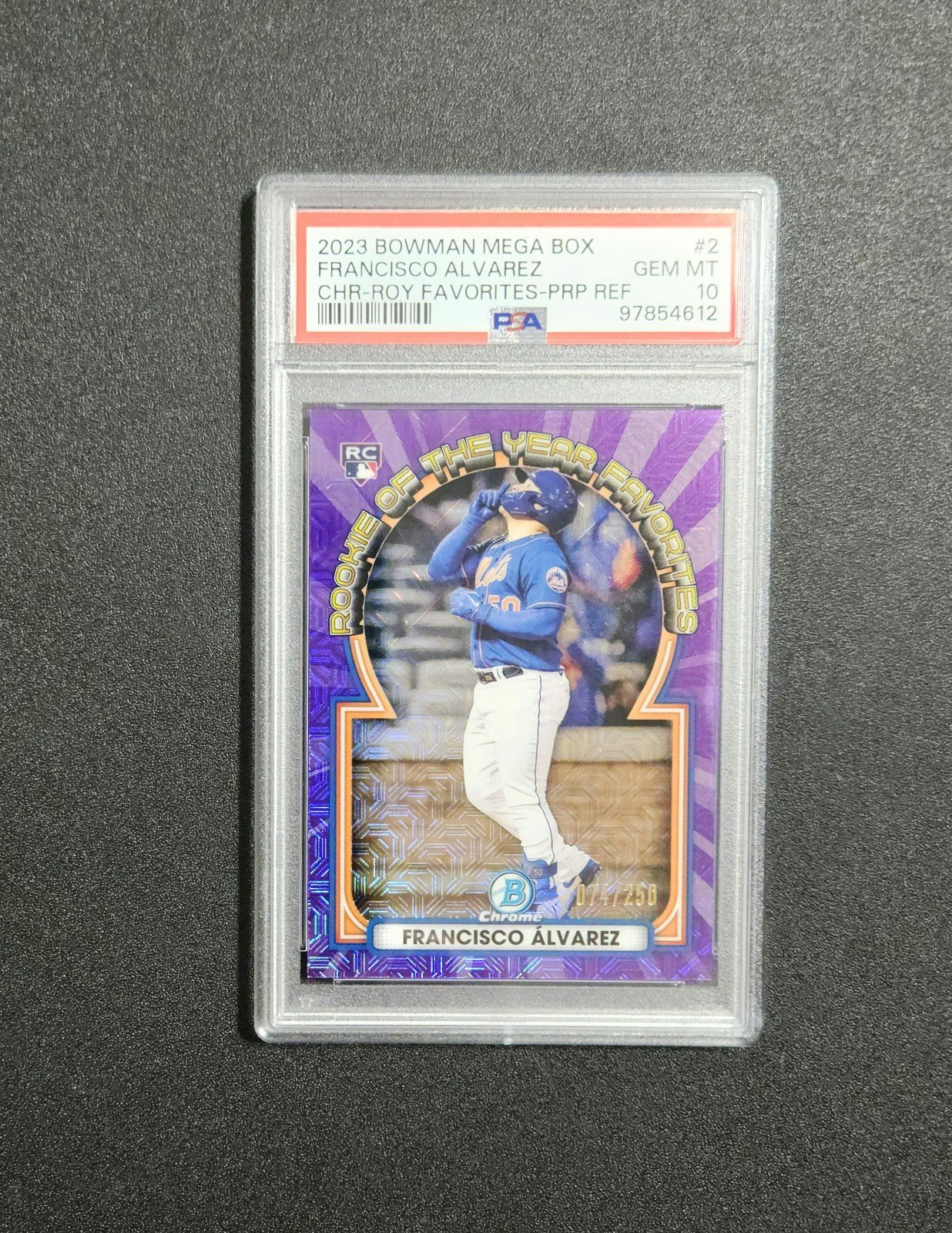 PSA 10 Gem Mint 2023 Bowman Mega Box Francisco Alvarez Chrome ROY Favorites Purp